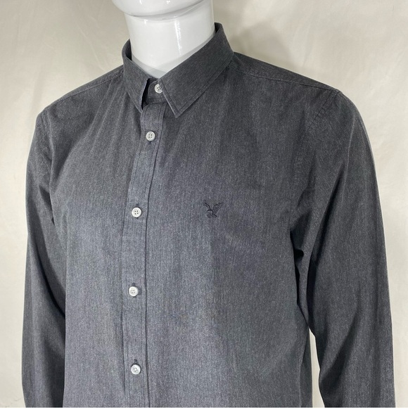 American Eagle Men’s Gray Slim Fit Long Sleeve Button Down - Picture 2 of 6
